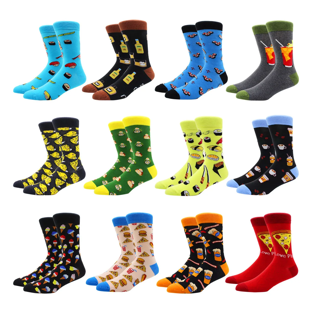 

Носки для мужчин и женщин, Носки с рисунком пиццы, сыра, колы, суши для мужчин, Осень-зима, толстые длинные забавные цветные хлопковые носки д...