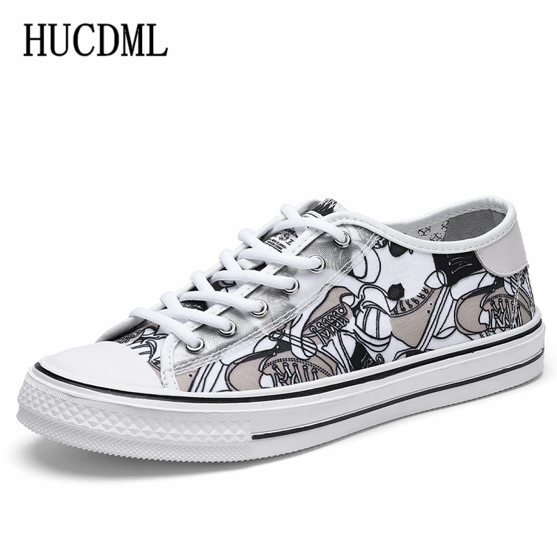 HUCDML Новинка 2020 граффити Мужская парусиновая обувь Lcae Up Уличная Повседневная прогулочная Кроссовки
