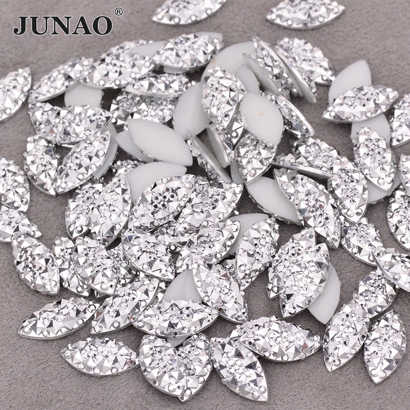JUNAO 2007*15mm Silver Flatback Resin Rhinestone Bulk Packing Horse Eye Crystal Stones Non Hotfix Strass  - buy with discount