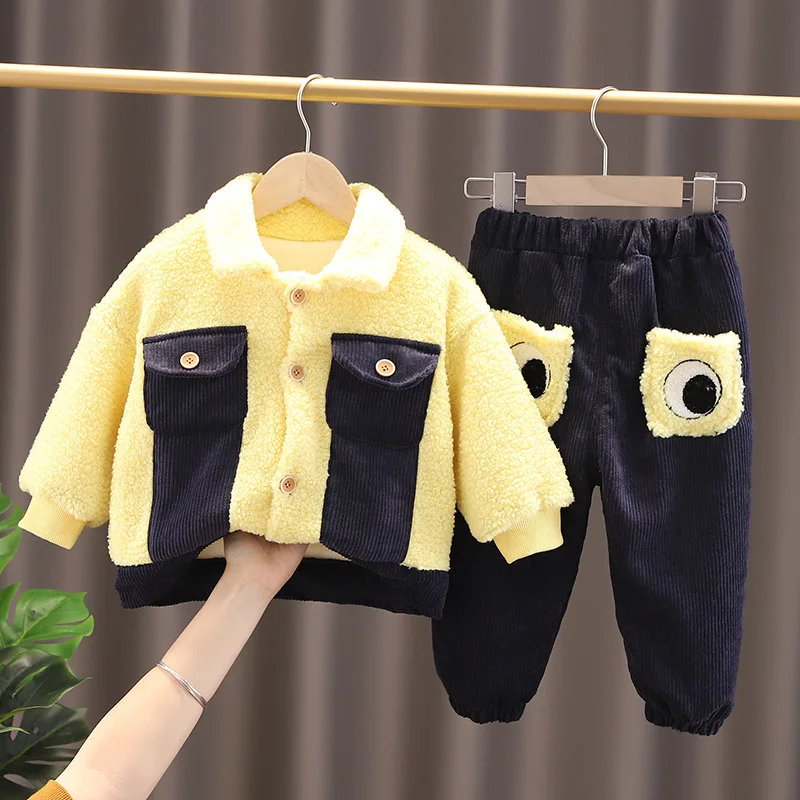 

New Autumn Winter Children Clothing Set Plus thick velvet Baby Boy Girl Thicken Clothes kids Tracksuit Toddler Warm Costume Suit