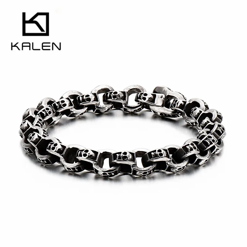 

KALEN Punk 23cm Long Skull Bracelets For Men Stainless Steel Multi Skeleton Charm Link Chain Brecelets Male Gothic Jewelry 2019