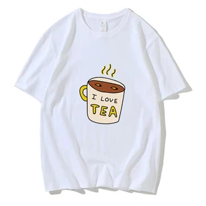 Women Vintage Style Fashion Coffee Cup Print Short Sleeve Tees Funny Summer T shirt Women  Princess