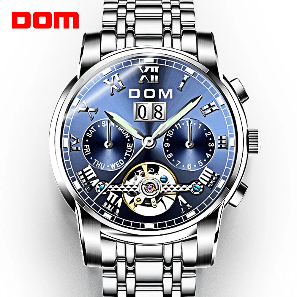 DOM Mechanical Watches Men Sport Watch Waterproof Clock Mens Luxury Brand Fashion Blue Dial Wristwatch Relogio Masculino M-75