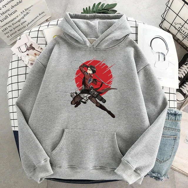 

Anime Hoodies Attack on Titan Lvei Print Korean Style Gothic Men Unisex Oversized Sweatshirt Harajuku Pullovers Loose Streetwear
