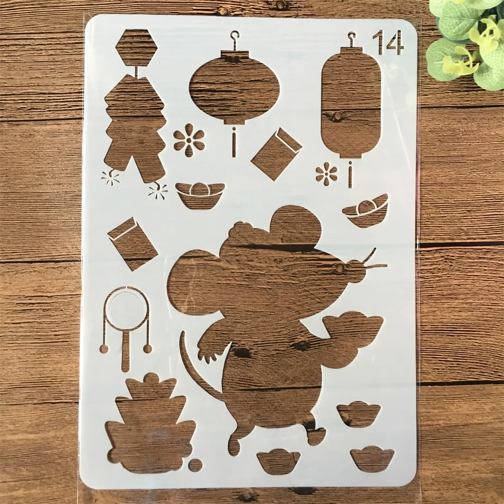 Милые трафареты A4 с изображением мыши и золотых листьев для творчества рукоделия