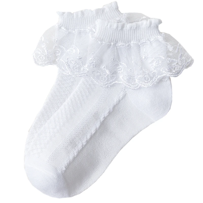 Calcetines de moda de verano para ni&ntilde;os, medias de algod&oacute;n con volantes para beb&eacute;s, bonitos, de dise&ntilde;ador, de encaje, color blanco y rosa-5