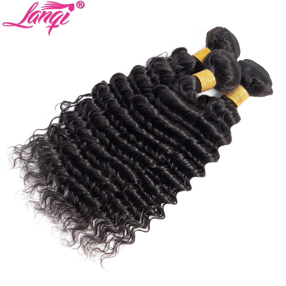 

Lanqi wholesale hair bundles deep wave 3/4 bundles 100% human hair bundles deals Peruvian Brazilian hair weave bundles