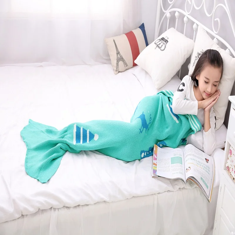 Одеяло в полоску с хвостом Русалочки мягкое трикотажное постельное белье для