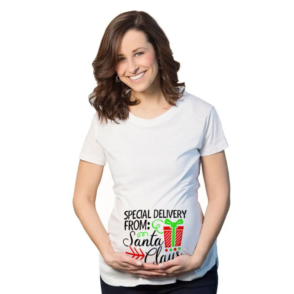 Большие размеры Рождественская Футболка для беременных забавная футболка с
