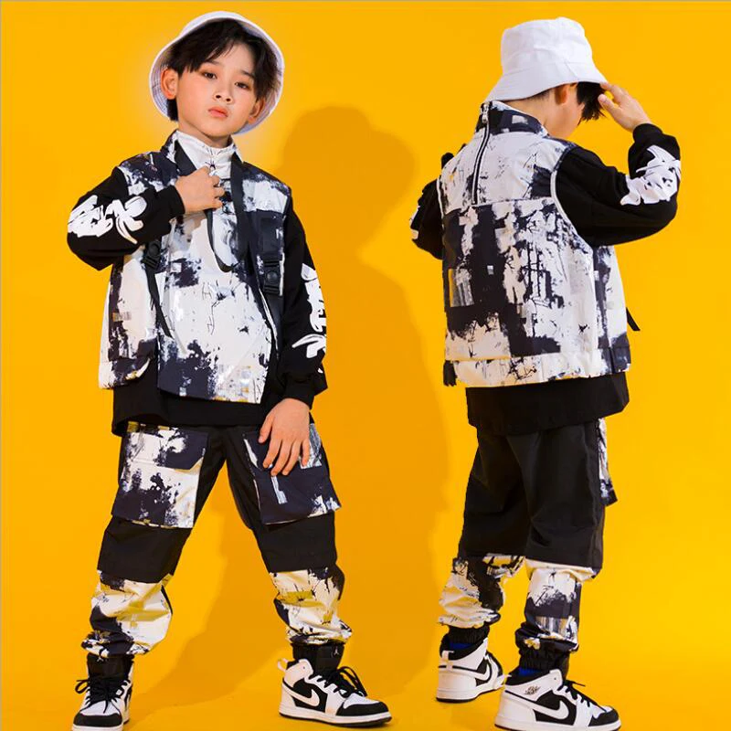 

Kids Hip Hop Dancing Clothing Turtleneck Jacket Top Camo Tactical Cargo Pants for Girls Boys Dance Costume Clothes Street Wear