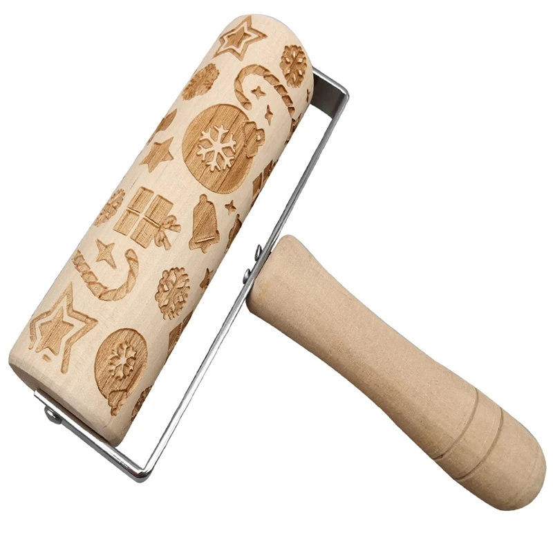 

Christmas Embossing Rolling Pin Cute Wooden Engraved Dough Roller Baking Roller Fondant Cake Decoration Kitchen Accessories
