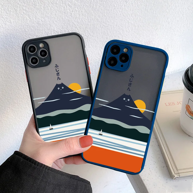 

TPU phone case Abstract art Cat Fuji Japan landscape Mount for iphone 6s 7 8 plus 12 11 13 Pro max X XR XS MAX SE 2 back cover