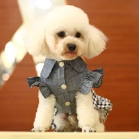spring and summer puppy princess dress teddy hiromi yorkshire shih tzu small dog puppies bow plaid denim skirt