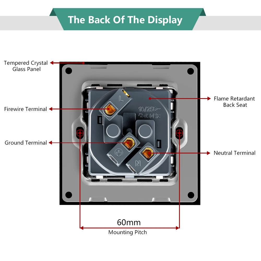 BONDA Wall Socket Tempered Glass Panel EU Standard Kids Child Safety Protection Electrical Power Outlet 86mm * 16A 110~250V |