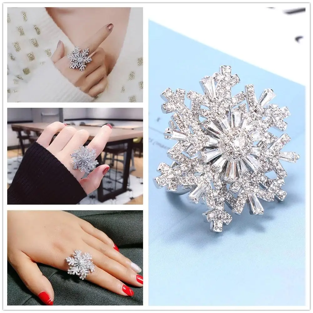 Циркониевое кольцо Снежинка роскошное блестящее вращающееся регулируемое