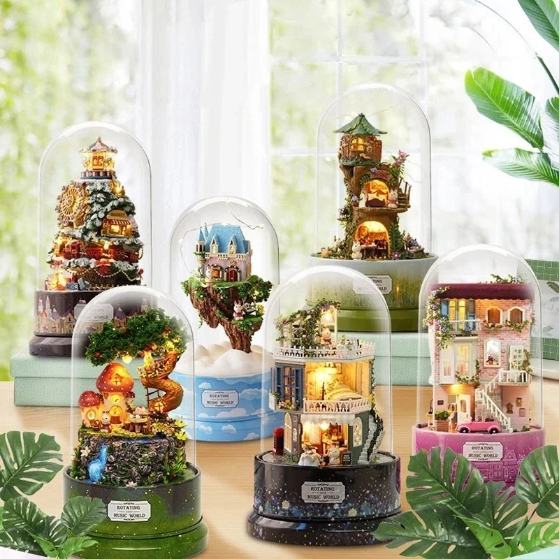 

Rotating Music Box Doll House Christmas Tree Rotating Sculpture Wooden House Decoration Wooden House Christmas Home Decoration