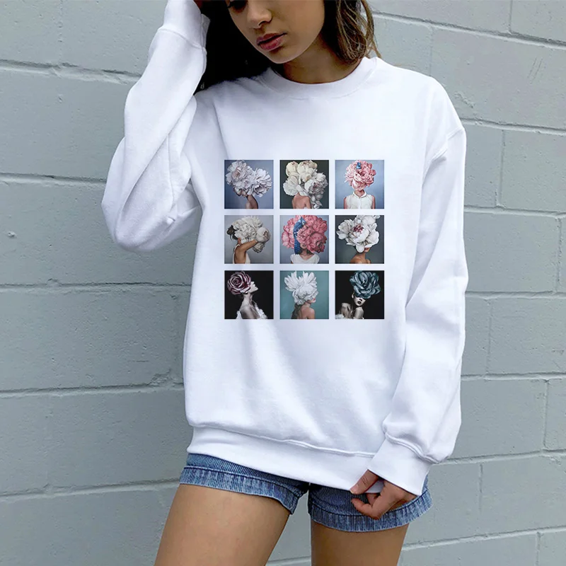 

Новые женские толстовки, модные милые свободные толстовки в стиле Харадзюку, повседневные белые толстовки с длинным рукавом и круглым выре...