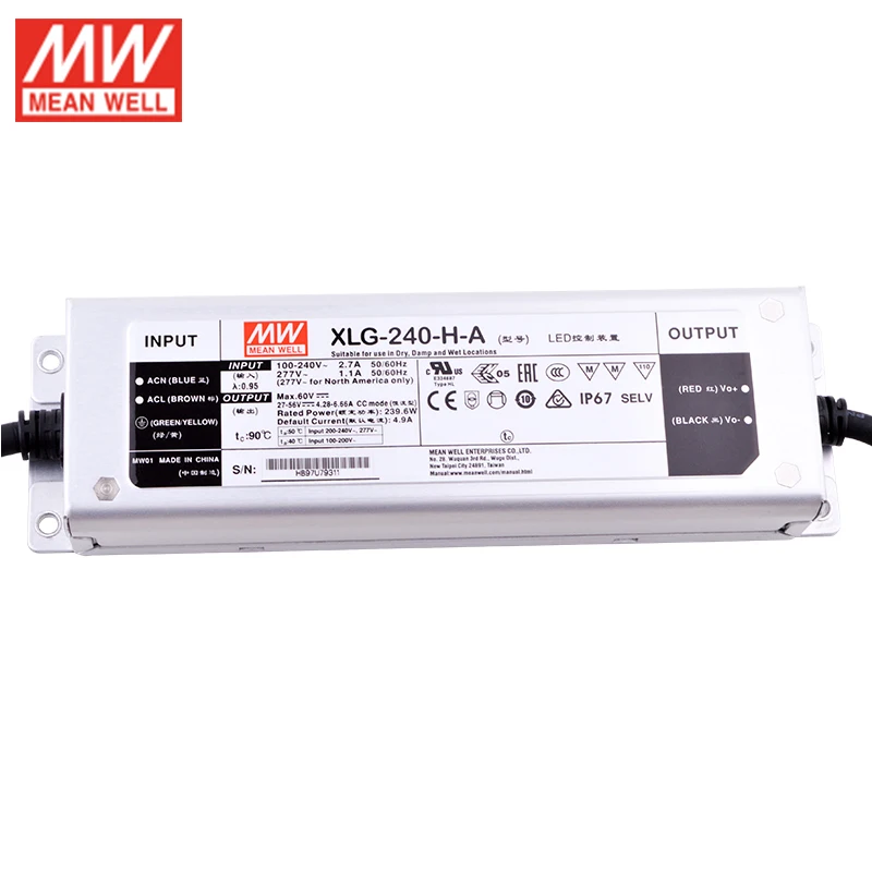 MEAN WELL XLG-240-H-A 240W 27-56V 4,28~ 6.66A CC mode светодиодный драйвер, светодиодный источник питания, регулируемый