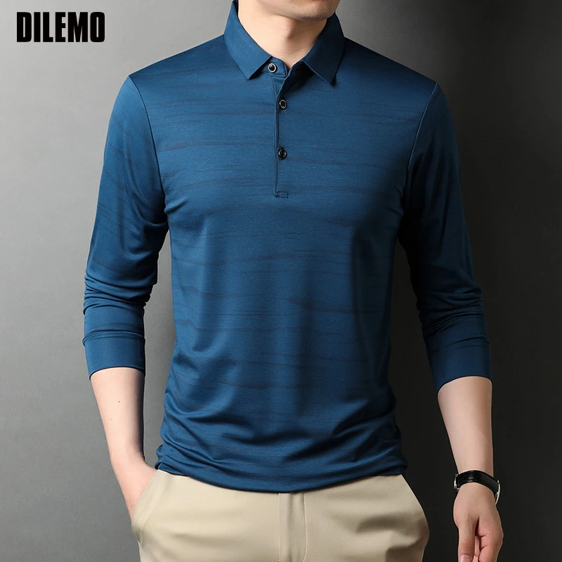 Рубашка-поло мужская в полоску дизайнерская Повседневная рубашка с длинными