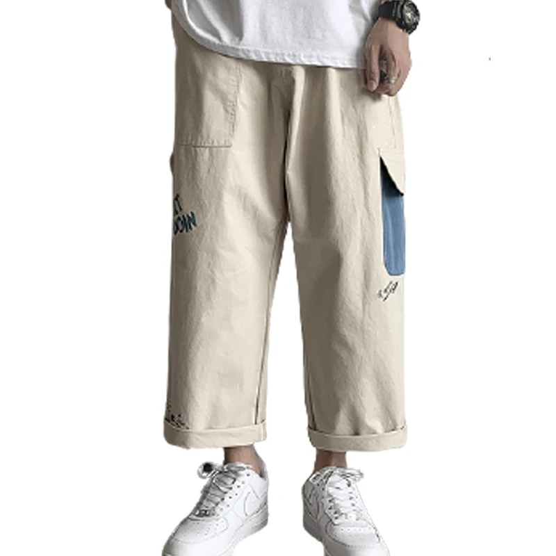 

Hip Hop Cotton Twill Casual Pants Men's Cartoon Print Tether Straight Loose Comfortable Ankle-Length Pants Baseball Pants