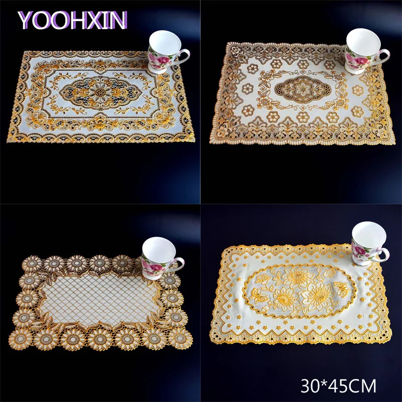 

NEW Insulation Gold PVC plastic placemat table place mat cloth mug pad cup Christmas doilies Wedding coaster placement kitchen