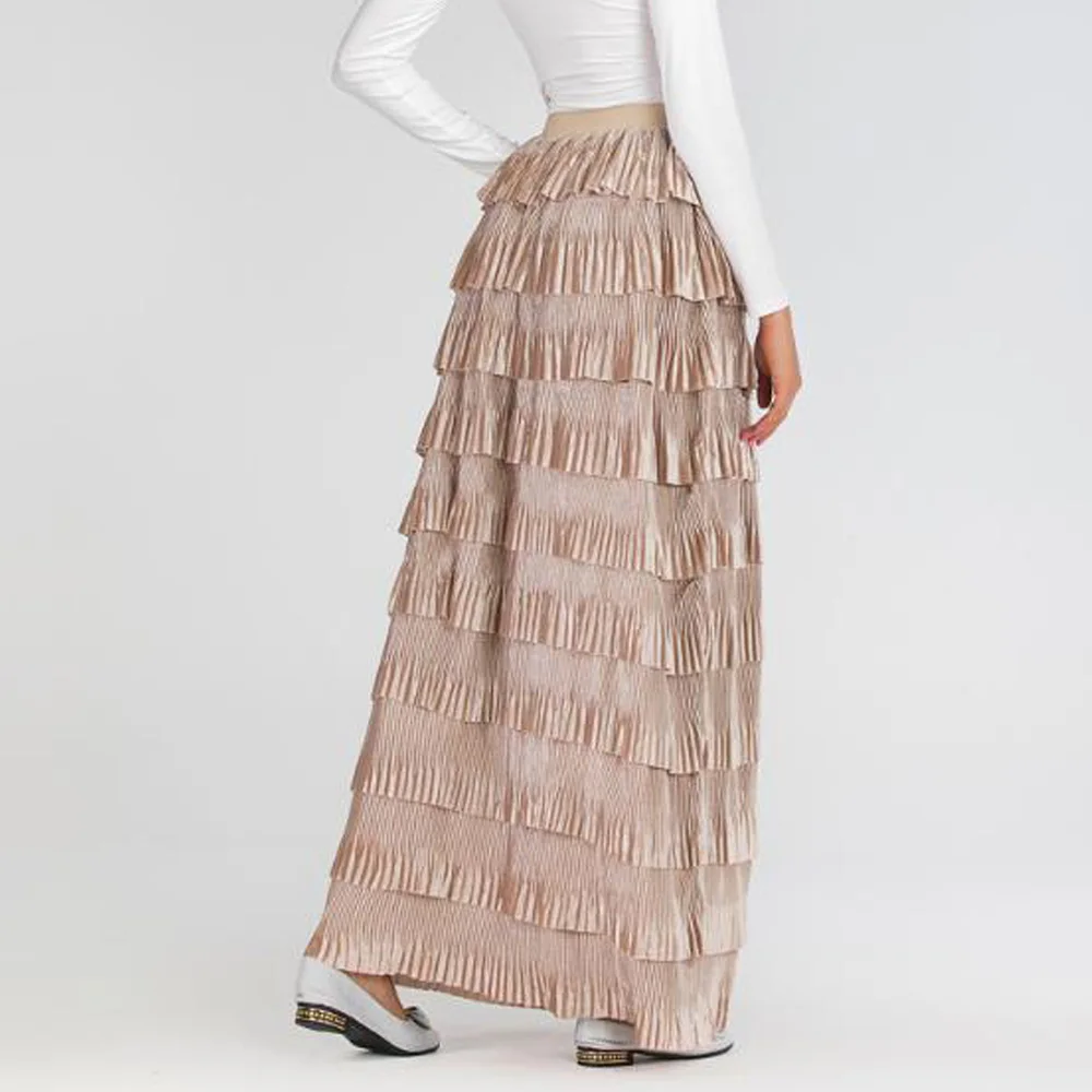 Зимняя длинная юбка с оборками Женская многослойная плиссированная высокой