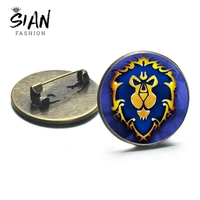 sian new hot game arrival brooches alliance horde logo print glass round metal brooch game player cloth collar pins