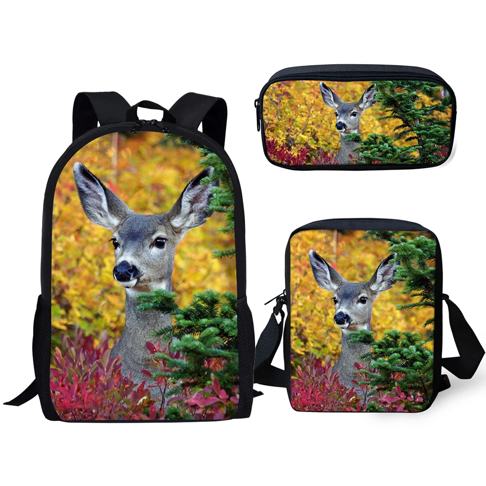 HaoYun Fashion Children Backpack 3PCs Set Flower Deer Pattern School Bags Kawaii Animal Students Backpack/Flaps Bag/Pen Bags
