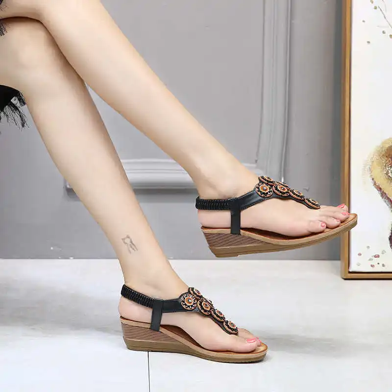 

summer new 2021 Sandal women's spring 2021 new slope heel wood buckle with a of drill