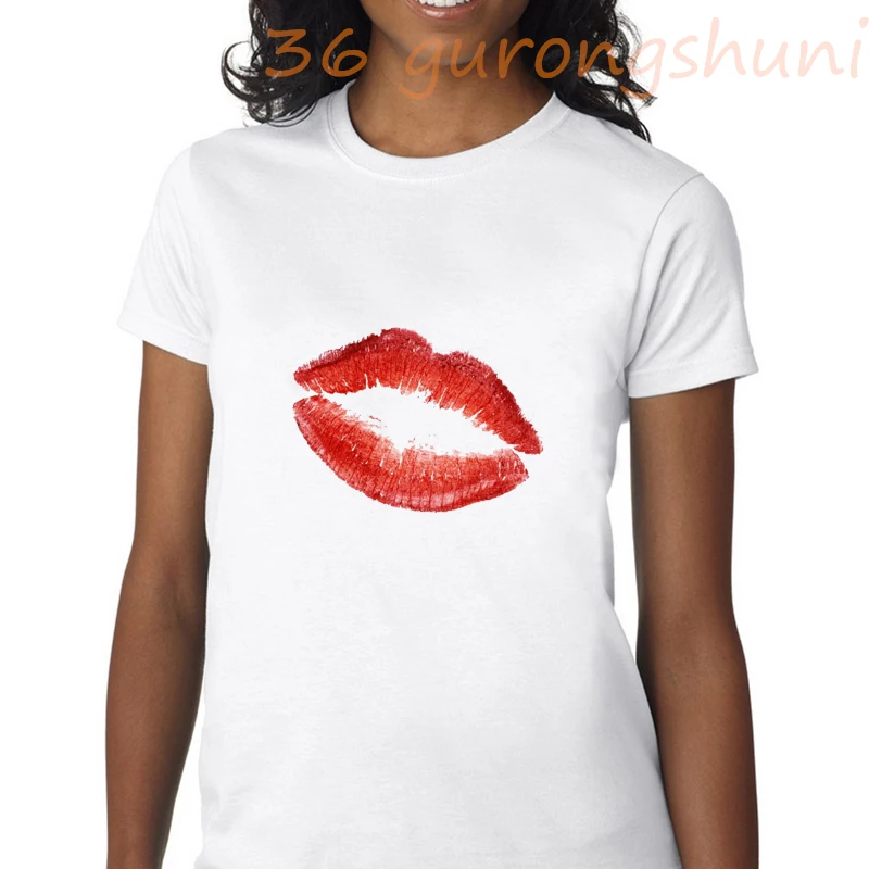 Красные белая футболки женские с губами летний топ разноцветная Сексуальная