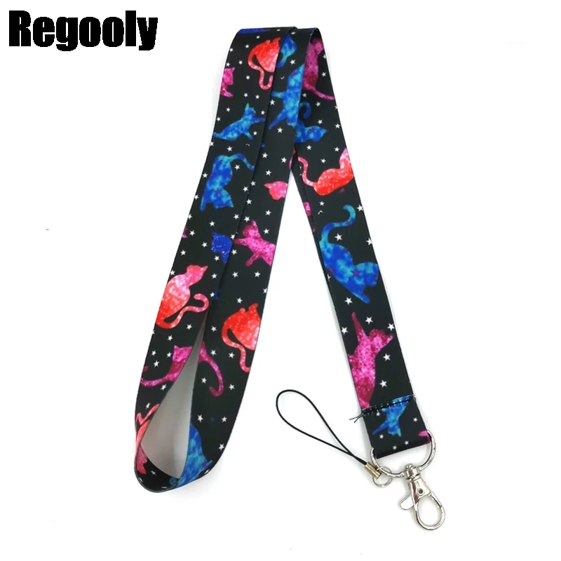 

10pcs Colorful Cartoon Cats Lanyard Badge ID Mobile Phone Rope Key Lanyard Neck Straps Accessories webbings ribbons