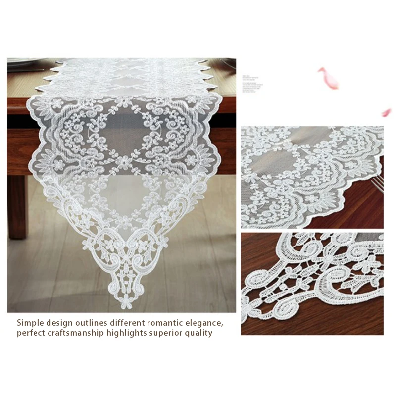 

150*30cm Tablecloth Embroidery Lace White Vintage Kitchen Table Flag Tea Coffee Table Cover Cloth For Party Wedding Hotel Decor