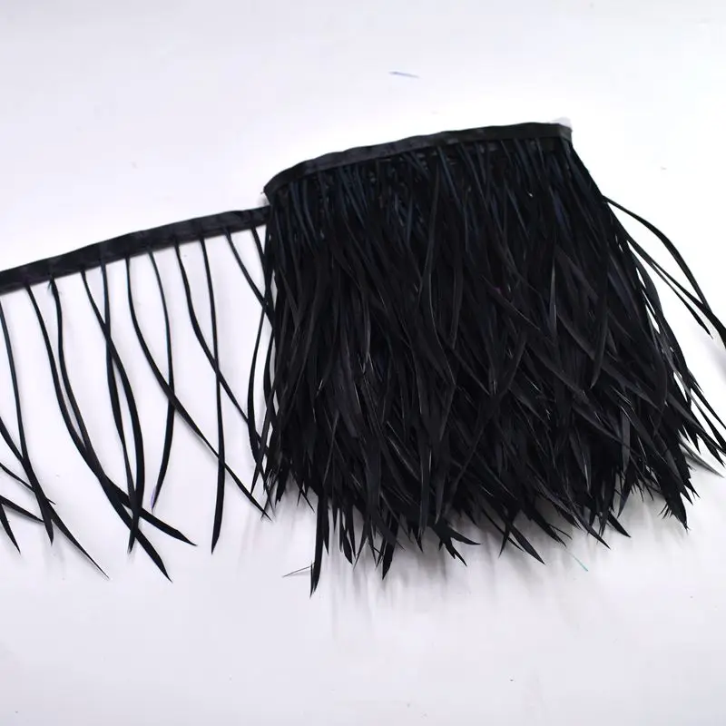 black 1 м кожа розовый гусиные перья отделка бахрома швейная одежда 6-" DIY натуральные волосы перья ленты вечерние свадебные украшения - Цвет: black