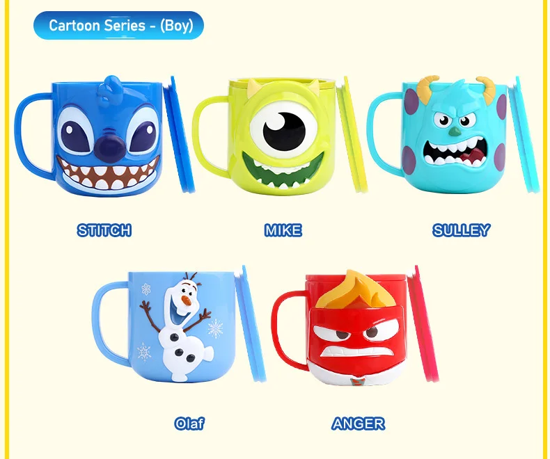 Disney Children's Covered Baby Cup Milk Cup Mouth Cup 3D Cute Handle Baby Drinking Cup