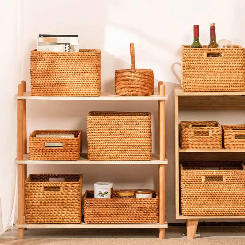 

Rattan storage basket rectangular woven Vietnam bamboo woven basket box sundries sorting clothing storage box