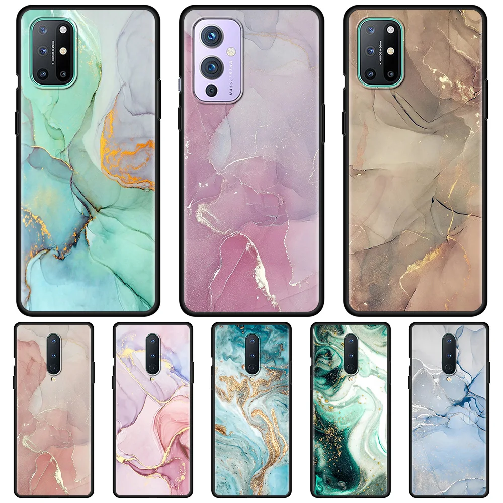 

Phone Case For OnePlus 8T 8 Nord N10 2 N100 N200 7 7T 9 Pro 9R Z Black TPU Fundas Silicone Coque Fashion Marble Art