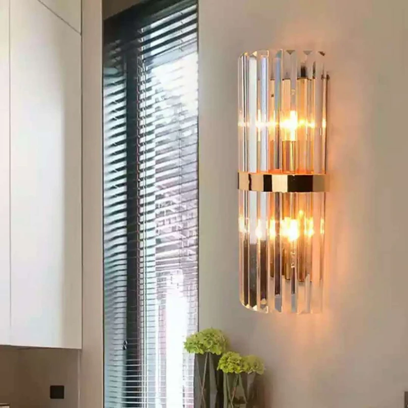 

Modern Golden Luxury Crystal Wall Lamp Simple Living Room Bedroom Bedside Lamp Decor Home Wall Sconce Light Fixture