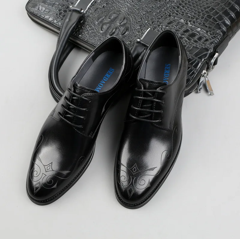 

QYFCIOUFU 2020 Newest Men Dress Shoes Genuine Leather Office Lace-Up Loafers Casual Driving Shoes Men's Flat Party Leather Shoes