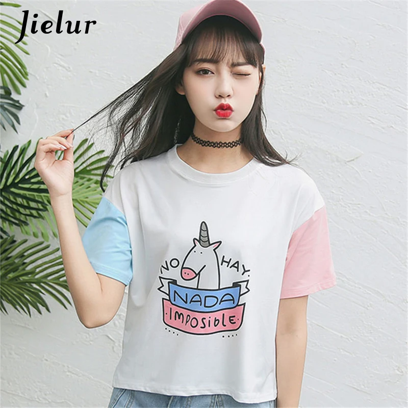 Jielur Летняя женская футболка с короткими рукавами в стиле Харадзюку BF новая