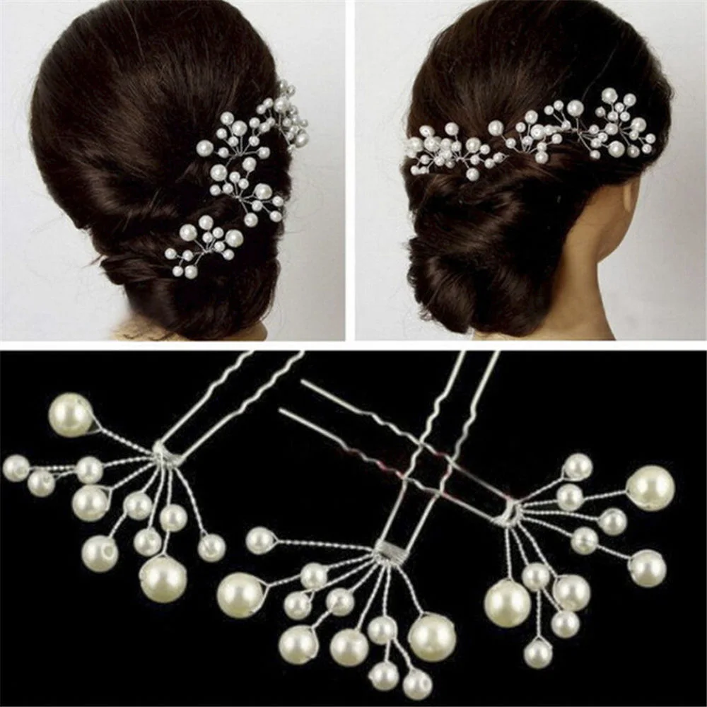 

Bridal Crystal Pearl Flower Hair Pins Wedding Party Elegant Hairpins Bridesmaid Bride Headpiece Hair Clips Jewelry Accessories