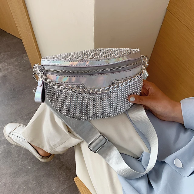 Women Packs Bag 2022 Fashion Diamond Bling Ladies Travel Waist Bags Splicing Crossbody Chest Bags Handbag Bolsos 5