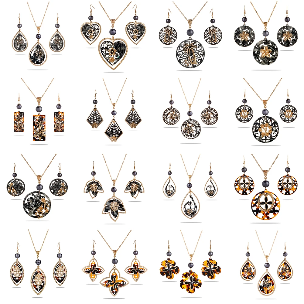 

Cring Coco Hawaiian Polynesian Jewelry Ssts Woman Colorful Acrylic Flower Drop Earrings and Necklaces for Women 2021 New Arrival