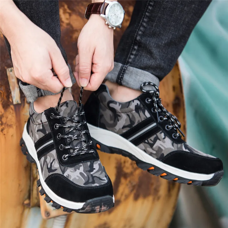 Модная Осенняя обувь Мужская со стальным носком безопасная дышащие ботильоны с