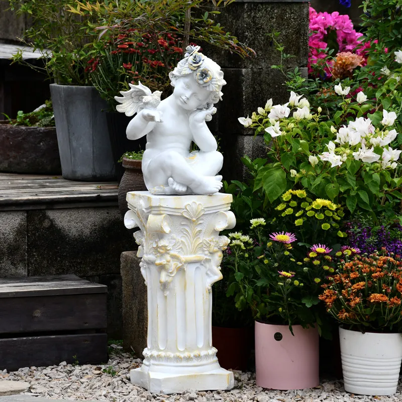 

European Resin Angel Cement Roman Column Ornaments Outdoor Garden Furnishing Decoration Courtyard Villa Balcony Figurines Crafts