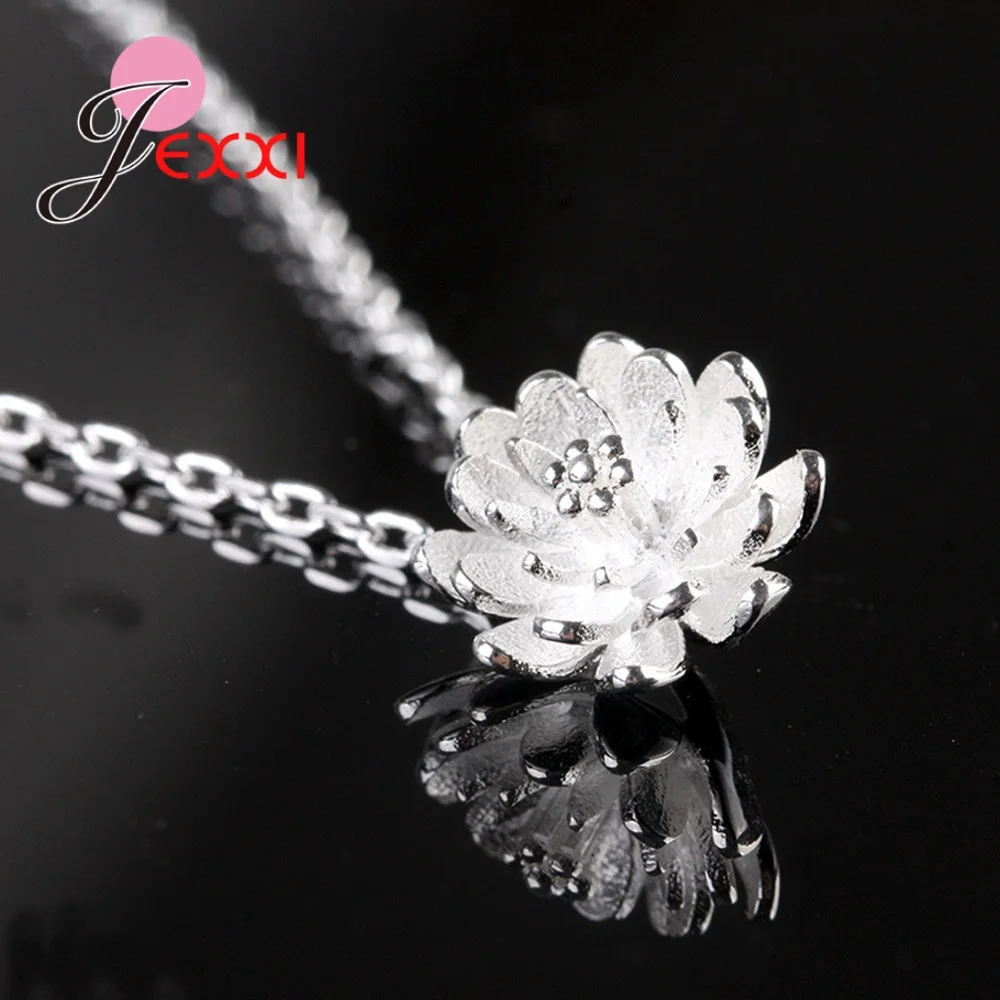 

Lovely Teenager Girl Handmade Jewellery 925 Sterling Silver Small Lotus Flower Charm Pendant Necklaces 18" Chain Included