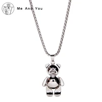 stainless steel pearl chain animal bear cute necklace punk hip hop pendant personalized sweater