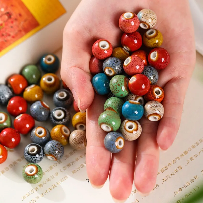 

10pcs 16mm Big Ceramic Beads DIY Bracelets Enamel Hole Beads Handmade Porcelain Loose Beads Necklace Findings for Jewelry Making
