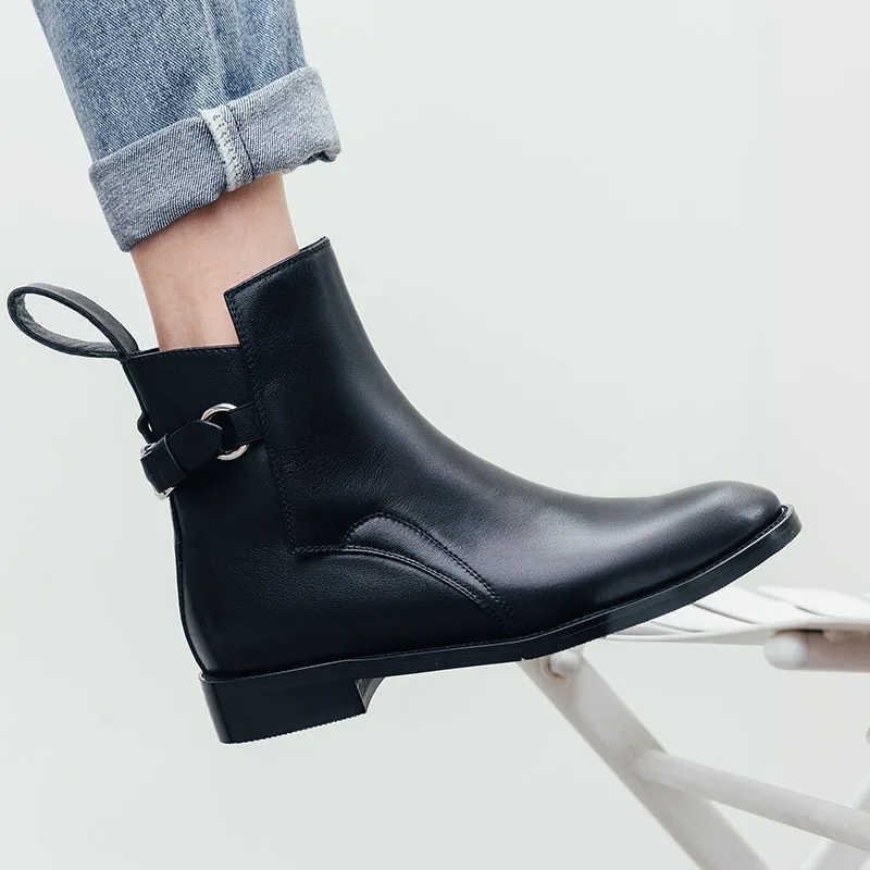 Женские ботильоны из натуральной кожи ботинки на низком каблуке без застежки