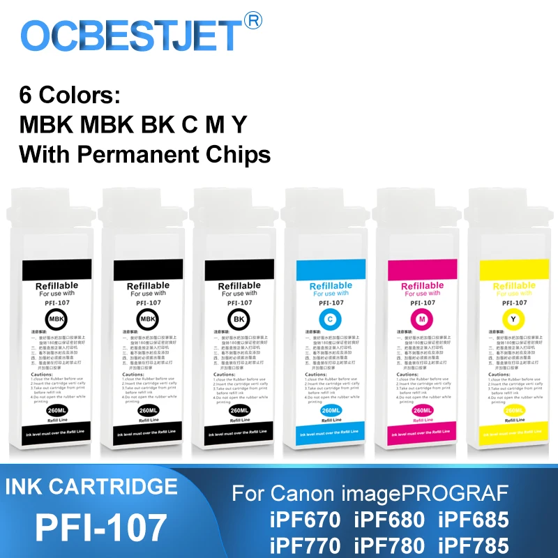 PFI-107 PFI107 перезаправляемый Картридж с постоянными чипами для принтера Canon iPF670 iPF680