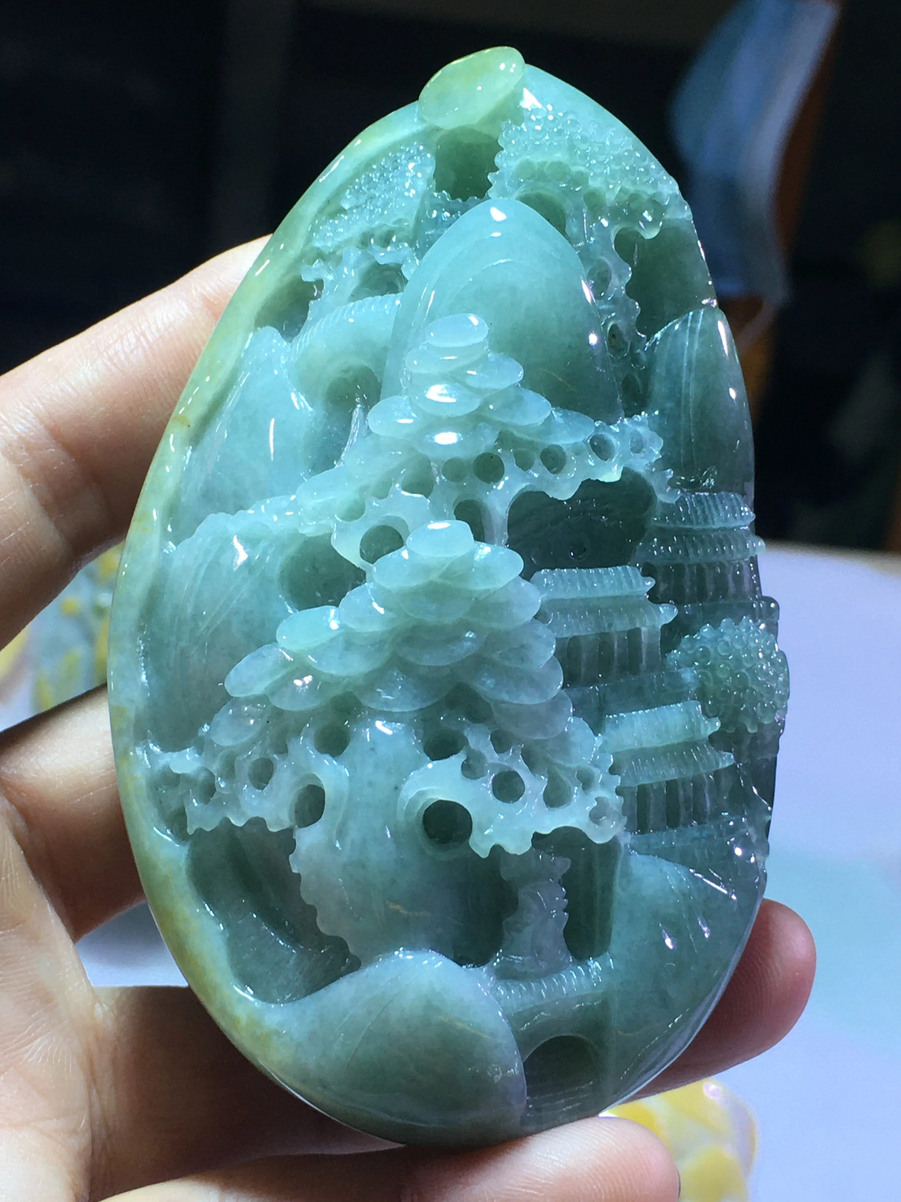 

Natural Myanmar jade A HandCarved landscape jadeite jade emperor green jade pendant jade necklace pendants jewelry necklaces